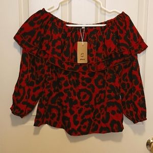 Black and red ruffle long-sleeved top